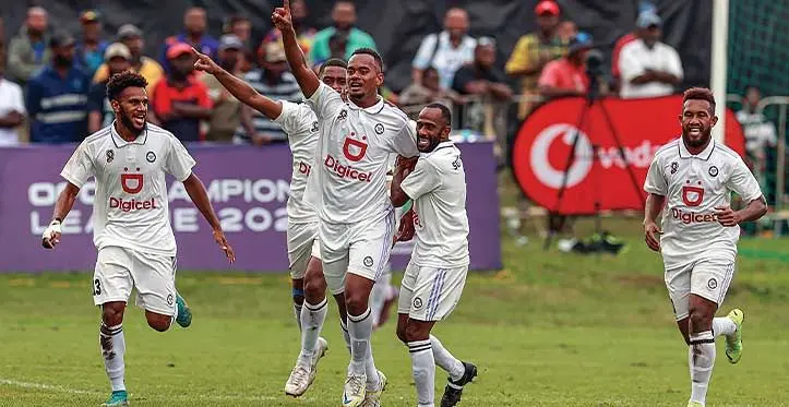 Members of the Suva football side celebrate their win against AS Pirae in Port Vila, Vanuatu on May 24, 2023. Photo: OFC Media