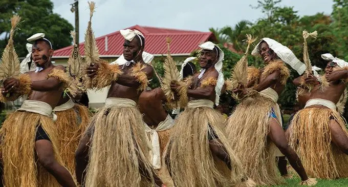 Nakorotubu Men from Ra Province performed the Waqavuka traditional dance on Bau Island. Photo: Leon Lord