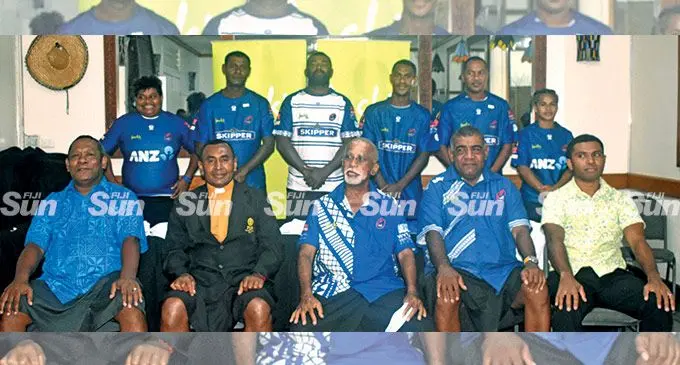 Newly appointed Nadi Rugby Union patron and Tui Nadi Ratu Vuniyani Navuniuci (sitting- third from left) and NRU sponsorship chairman Sekove Tuilakeba and Jack’s of Fiji marketing manager Biu Tadrau on his left along with officials and players in Nadi on March 17, 2022. Photo: Waisea Nasokia