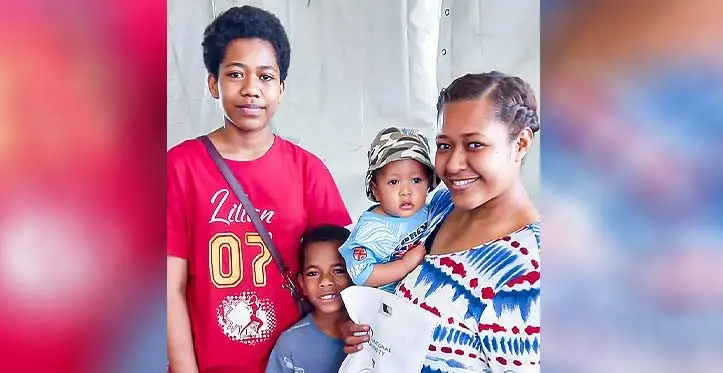 Nadera resident Vanessa Heilala with her niece and two sons during the 2023 FNU Open Day FNU Nasinu Campus.