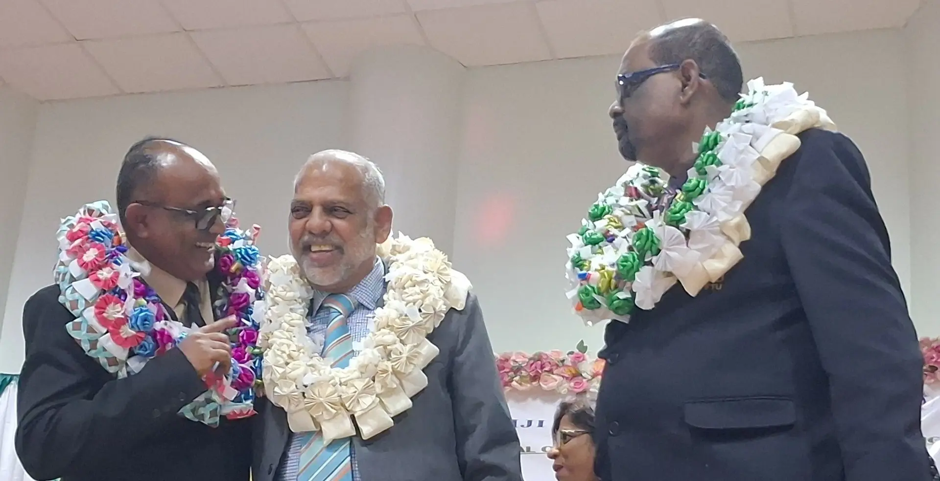 Ba branch president Manoj Kumar, Employment Minister Agni Deo Singh, and FTU secretary Muniappa Goundar. Photo: Waisea Nasokia.