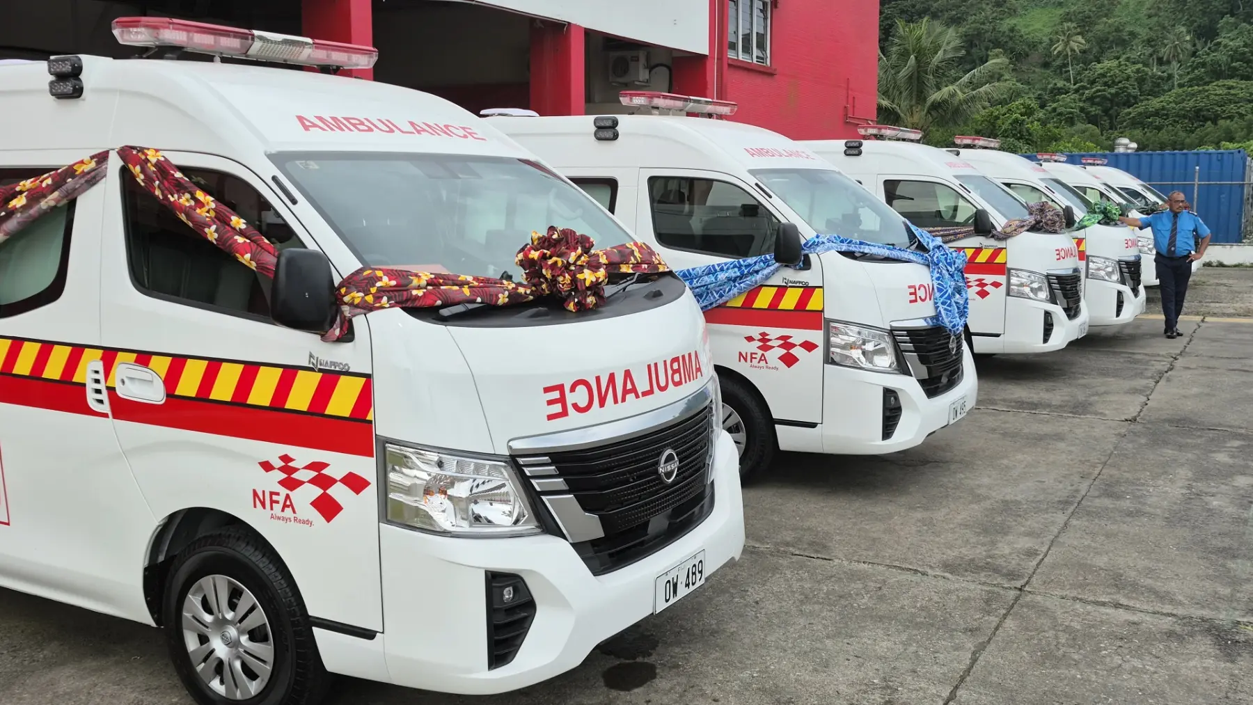 Six new ambulances were commissioned at the National Fire Authority headquarters in Walu Bay, Suva, today to strengthen emergency medical response services across Fiji.