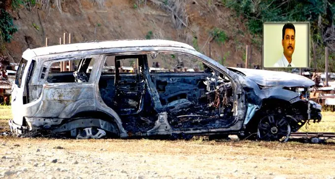 The vehicle which was found burnt at FSC Grounds in Lautoka yesterday. Photo: Kathrin Krishna