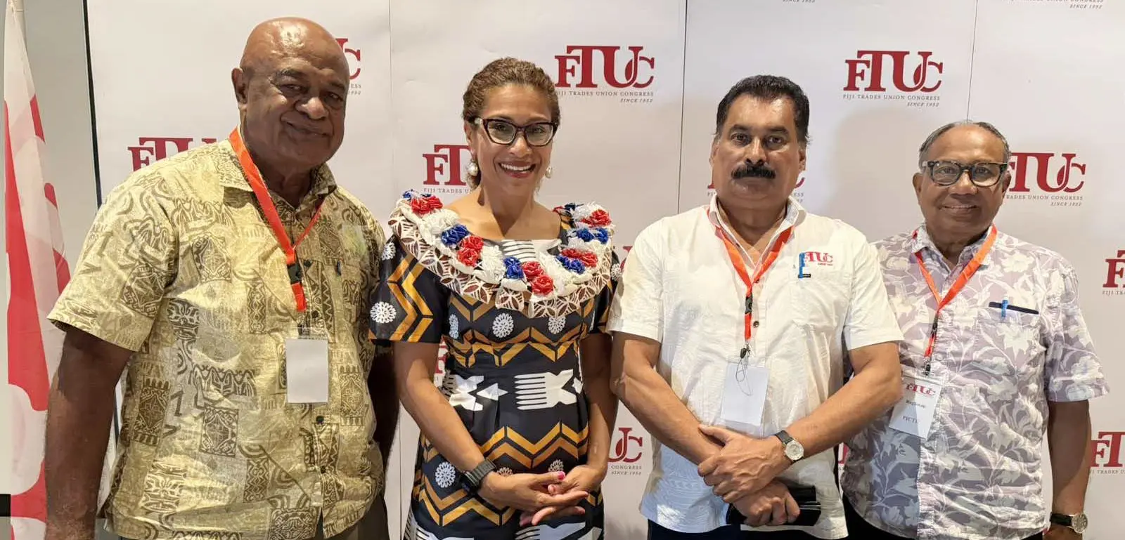 FTUC president Dan Urai, Minister for Information Lynda Tabuya, secretary Felix Anthony and PICTU coordinator Raghwan. Photo: WAISEA NASOKIA.