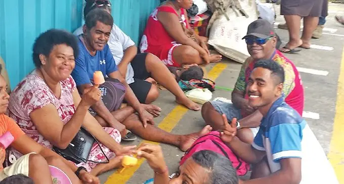 Passengers for the Princess Moana at the waiting shed at Narain jetty. Photo: Maika Bolatiki