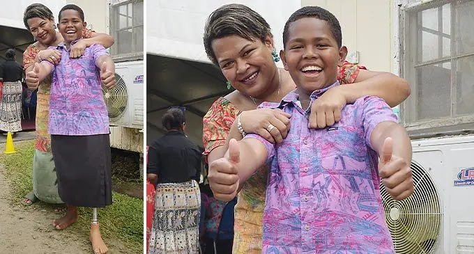 12-year-old Ratu Ilaija Vosadina, with his mother, Nicole Vakanawa, during the launch of the Jaipur Fitness Camp Project at Mataika House in Tamavua on November 3, 2022. Photo: Ronald Kumar