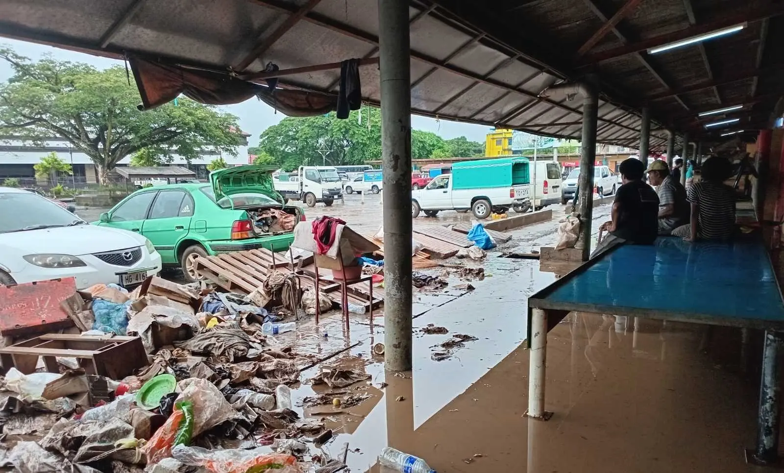 Debris collected from inside Ba Market following the flooding. 
