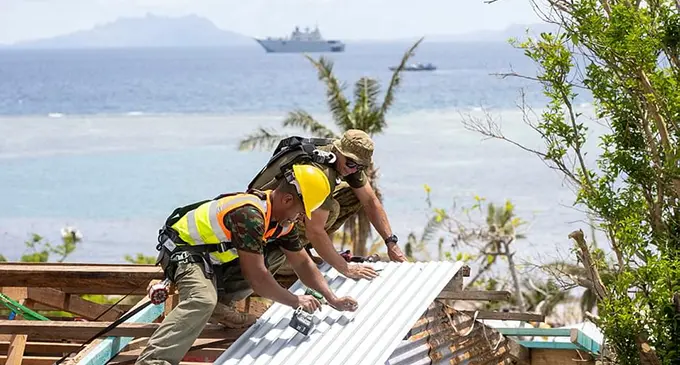 ADF and RFMF soldiers at work on Galoa Island. Photo: Australian Defence Force