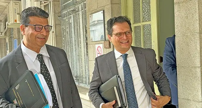 From left: Plaintiff lawyer, Devanesh Sharma and Nilesh Prasad outside the High Court in Suva on September 20, 2024. Photo: Beranadeta Nagatalevu