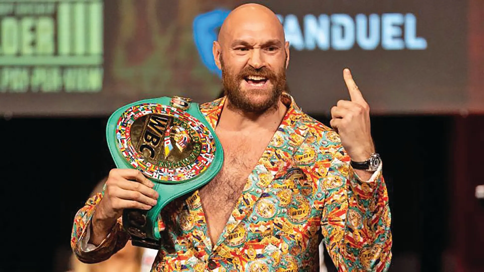 Tyson Fury poses during a news conference in advance of his heavyweight title boxing bout against Deontay Wilder, in Las Vegas on Wednesday, Oct. 6, 2021. Photo: Erik Verduzco/Las Vegas Review-Journal via AP