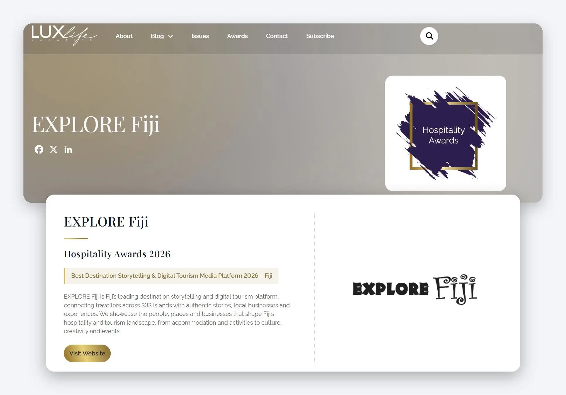EXPLORE Fiji earns second tourism award