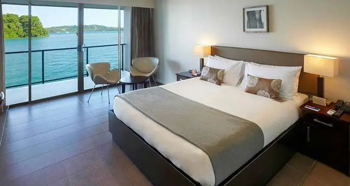 A room at Novotel Suva Lami Bay, overlooking the Bay of Islands.