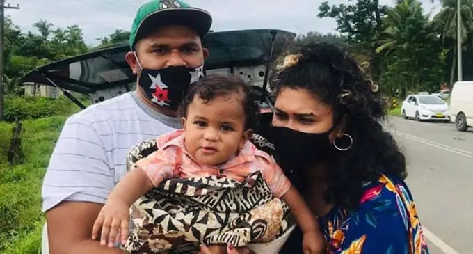 Taito Sereiwai and Laisa Masirewa-Sereiwai held their son Jope Jassel Sereiwai for a few minutes at the Wainadoi border to celebrate their son’s 1st birthday last month.