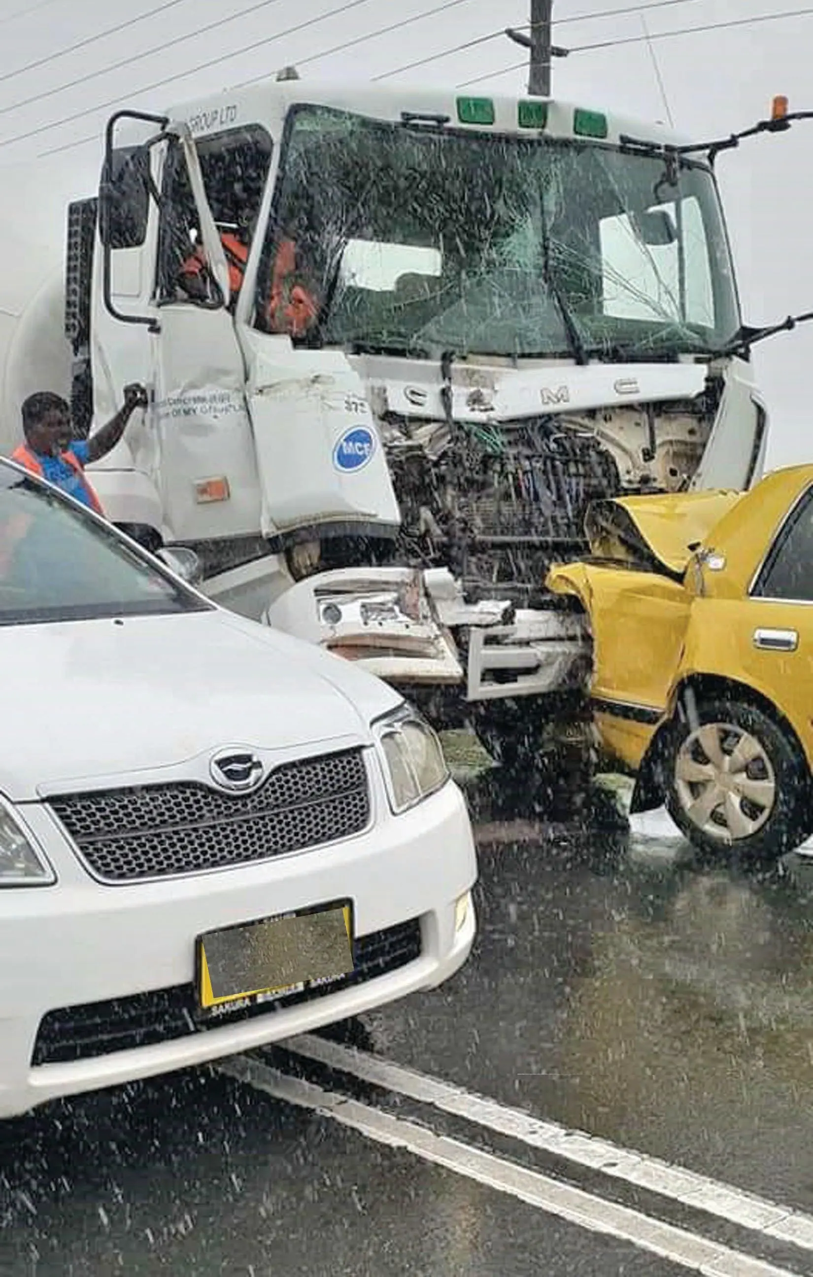 The truck suffered damage as a result of the accident.