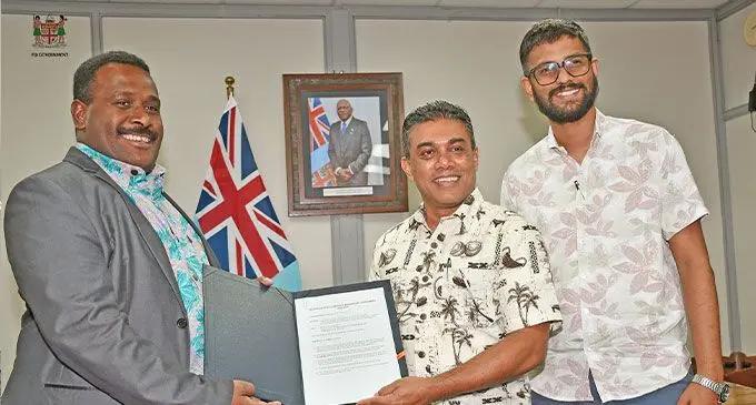 Assistant Minister for Information, Aliki Bia with Fiji Television chief executive officer, Sunjeewa Perera during the signing of the Public Service Broadcast (PSB) Grant agreement January 31, 2025. Photo: DEPTFO News