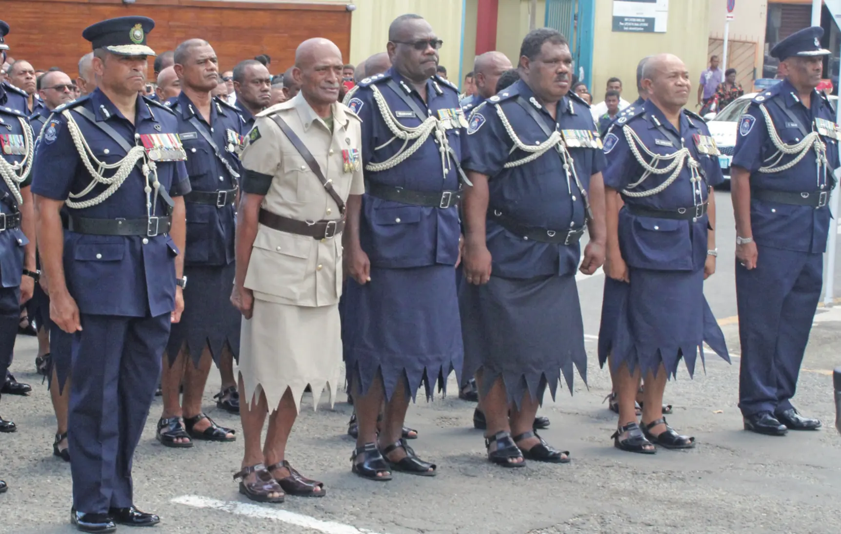Police Commissioner Brigadier-General Sitiveni Qiliho (left), with senior officers at the funeral service of the late SP Hemadh Kumar outside the Sacred Heart Cathedral Suva on March 2, 2019. Photo: Simione Haravanua