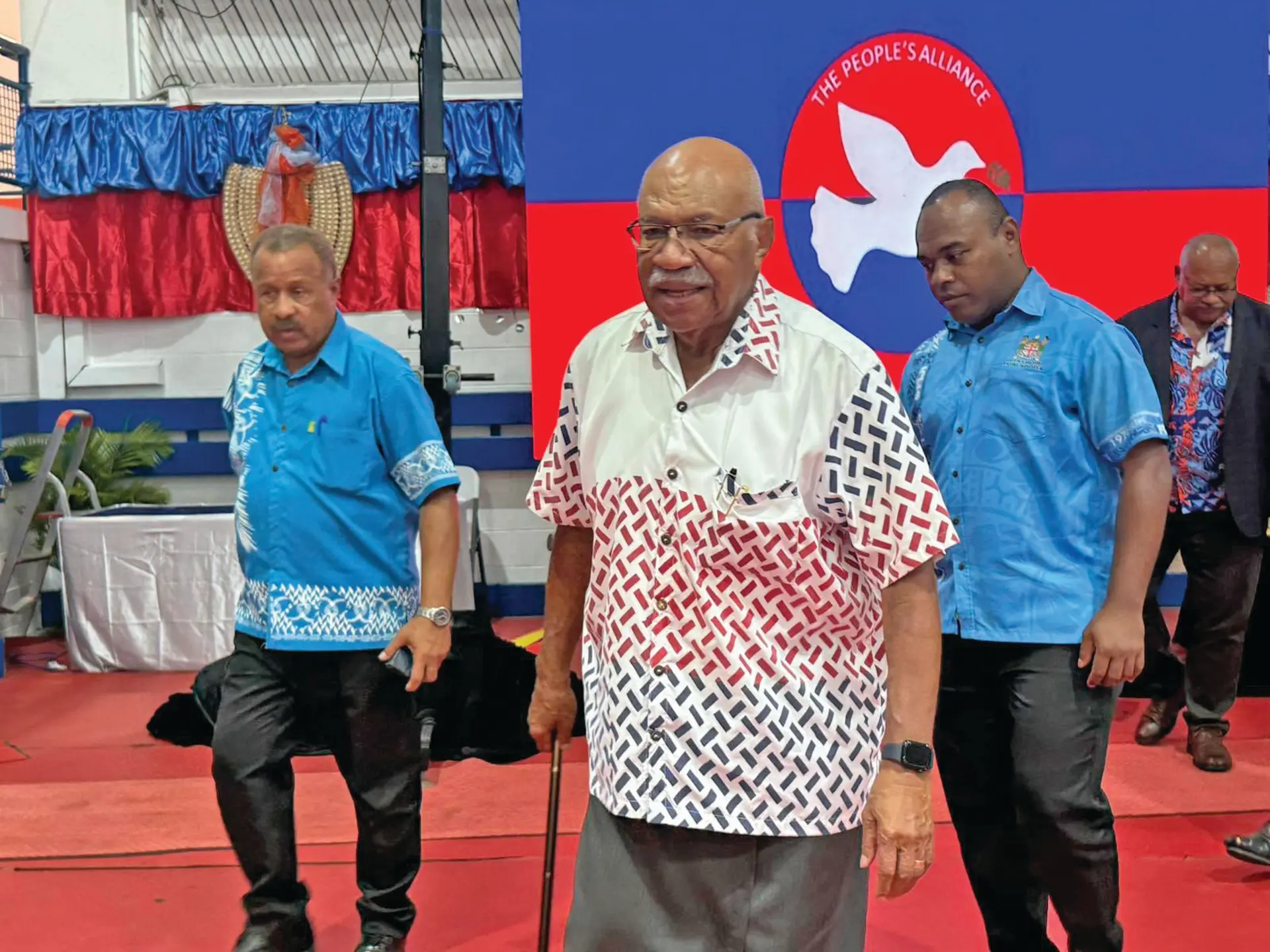 Prime Minister Sitiveni and People's Alliance party leader Rabuka during the PAP Annual General Meeting at FMF Gymnasium in Suva on October 18, 2025.  