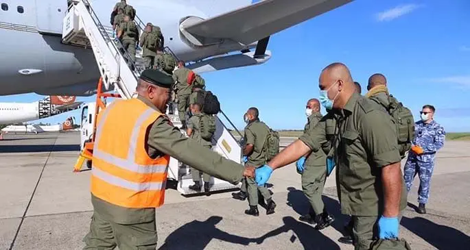 The Fijian troops boarded an Australian Air Force aircraft from the Nadi International Airport.