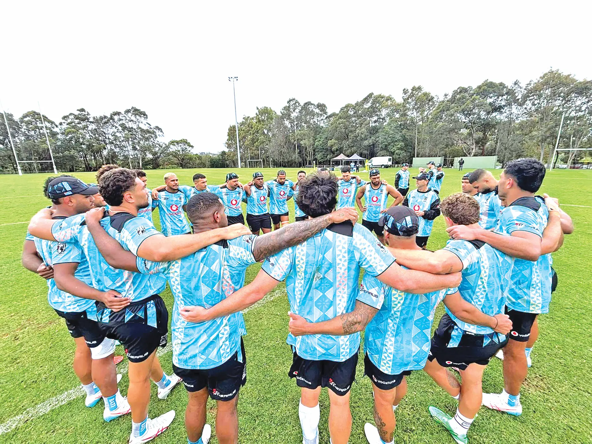 Fiji Bati head coach Mick Potter addresses the players after training in Newcastle, Australia, on October 14, 2026. They face Cooks Aitu in their Rugby League World Cup opener on Sunday.