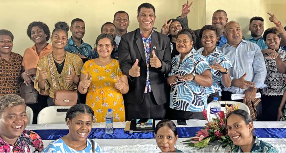 SODELPA leader Aseri Radrodro (middle), with supporters during the SODELPA Annual General Meeting at Epworth Hall in Suva on March 22, 2025. Photo: Inoke Rabonu