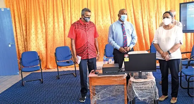 Minister for Education, Premila Kumar hands over new computers to Muaniweni College in Naitasiri on October 20, 2021. Photo: DEPTFO News