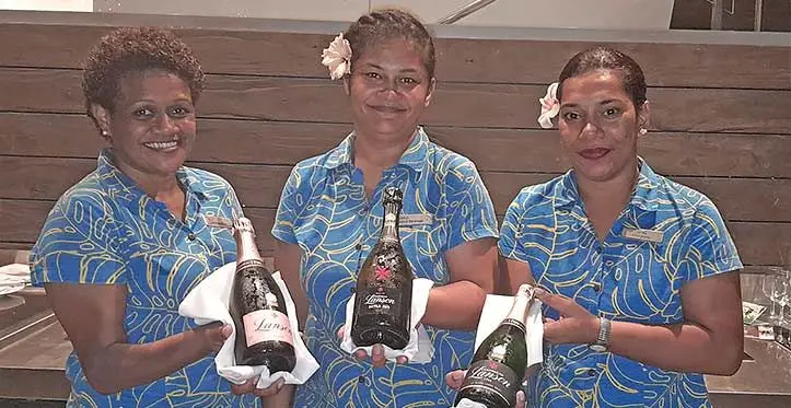 From left: Hilton Fiji Resort and Spa Food and Beverage staff members Adi Ela Batisaresare, Ingrid Otterbech and Silina Lelea. Photo: Waisea Nasokia
