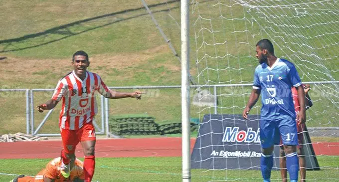Labasa striker Ilisoni Lolaivalu celebrates after scoring the first goal against Lautoka in the Digicel Premier League at Churchill Park, Lautoka, on July 31, 2022. Lautoka came back to win 2-1. Other results: Navua 2-0 Nasinu. Nadi 1-1 Ba. Photo; Waisea Nasokia
