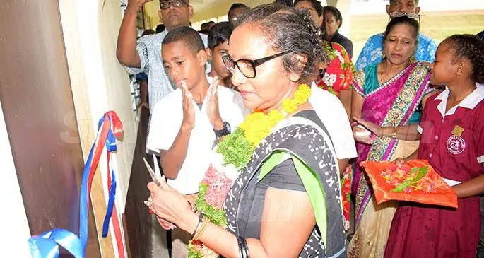 Ministry of Education Permanent Secretary Anjeela Jokhan opening Narere Primary School new Year 8 classroom on March 12, 2021. Photo: Ronald Kumar