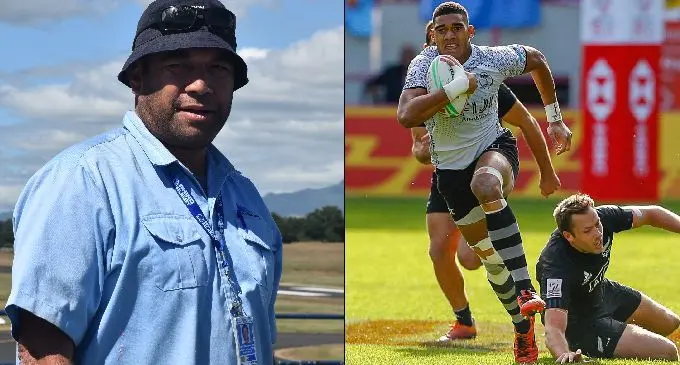 Proud father of Ratu Meli Derenalagi, Ratu Vuniani, in Nadi on June 4, 2019. INSET: 2018/2019 HSBC 7s Rookie of the Year Ratu Meli Derenalagi.  Photo: Nicolette Chambers