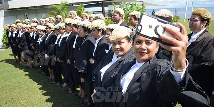Capturing the Moment…Tulia Cakau takes a selfie following her admission to the Bar by Acting Chief Justice Kamal Kumar at GPH on August 7, 2020. Photo: Ronald Kumar.