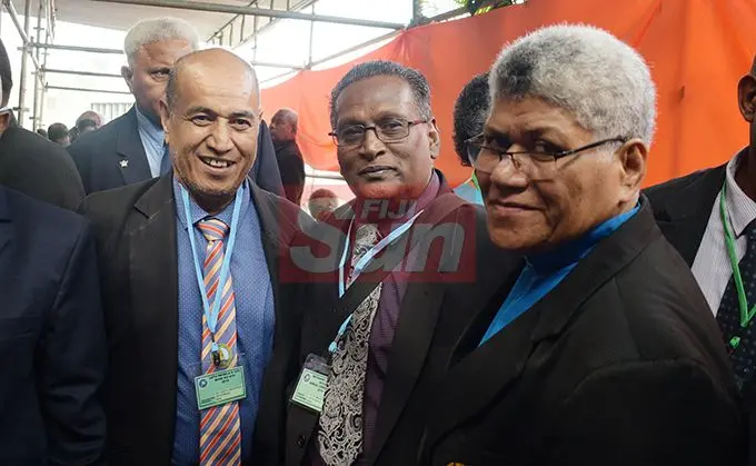 Rev. Abute Aburataea Ketetemane of Rabi (from left), Rev. Dr. Emmanual Reuben and Rev. Kelera Wesele of Beqa during Methodist Church annual conference at Centenary Church on August 19, 2019. Photo: Ronald Kumar.