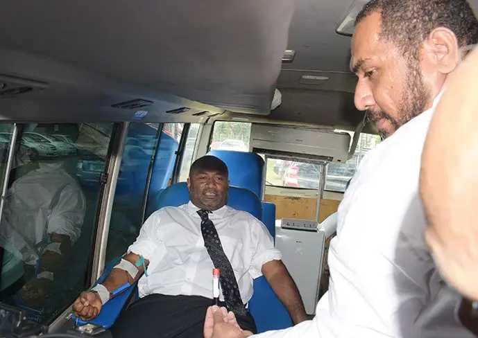 Minister for Health and Medical Servicers Dr. Iferemi Waqainabete donating blood to start off the Ministry of Health Blood drive campaign in Suva on  October 1, 2019.  Photo: Ronald Kumar