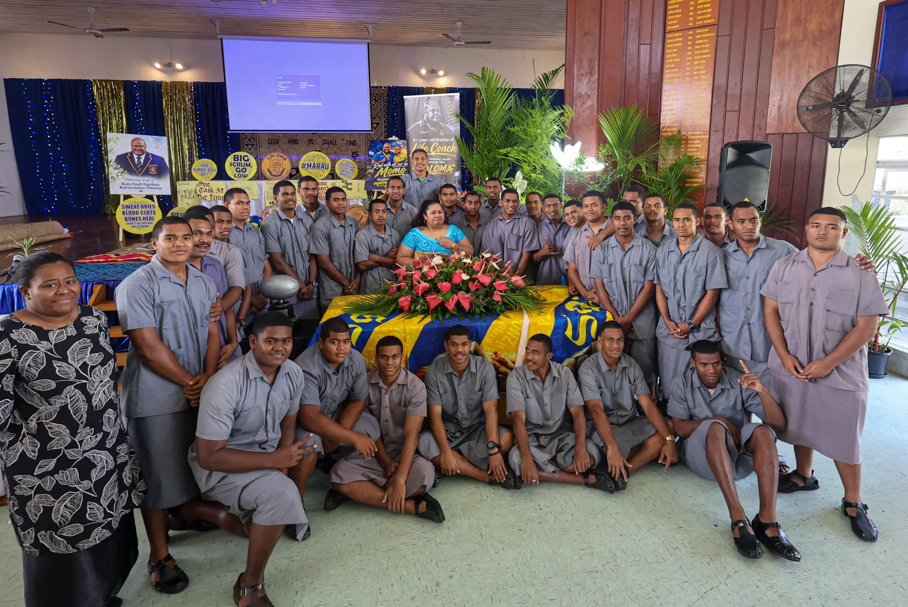 Suva Grammar School U18 team with the wife of the late Suva Grammar Coach at the schools tribute on October 23, 2026