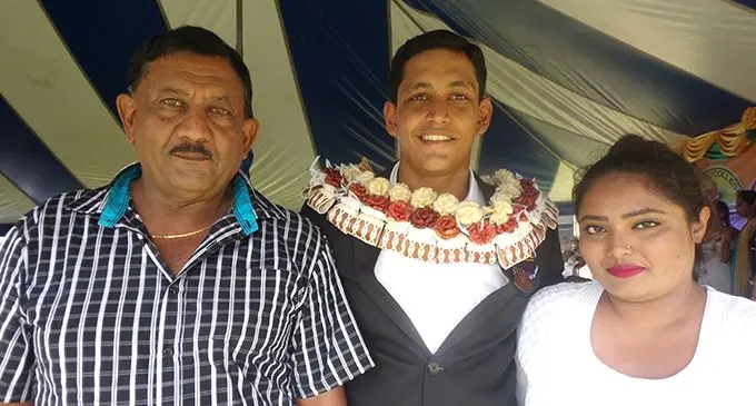 Dhirendra Bijay, Lautoka Central College head boy Prashant and his sister Divya.