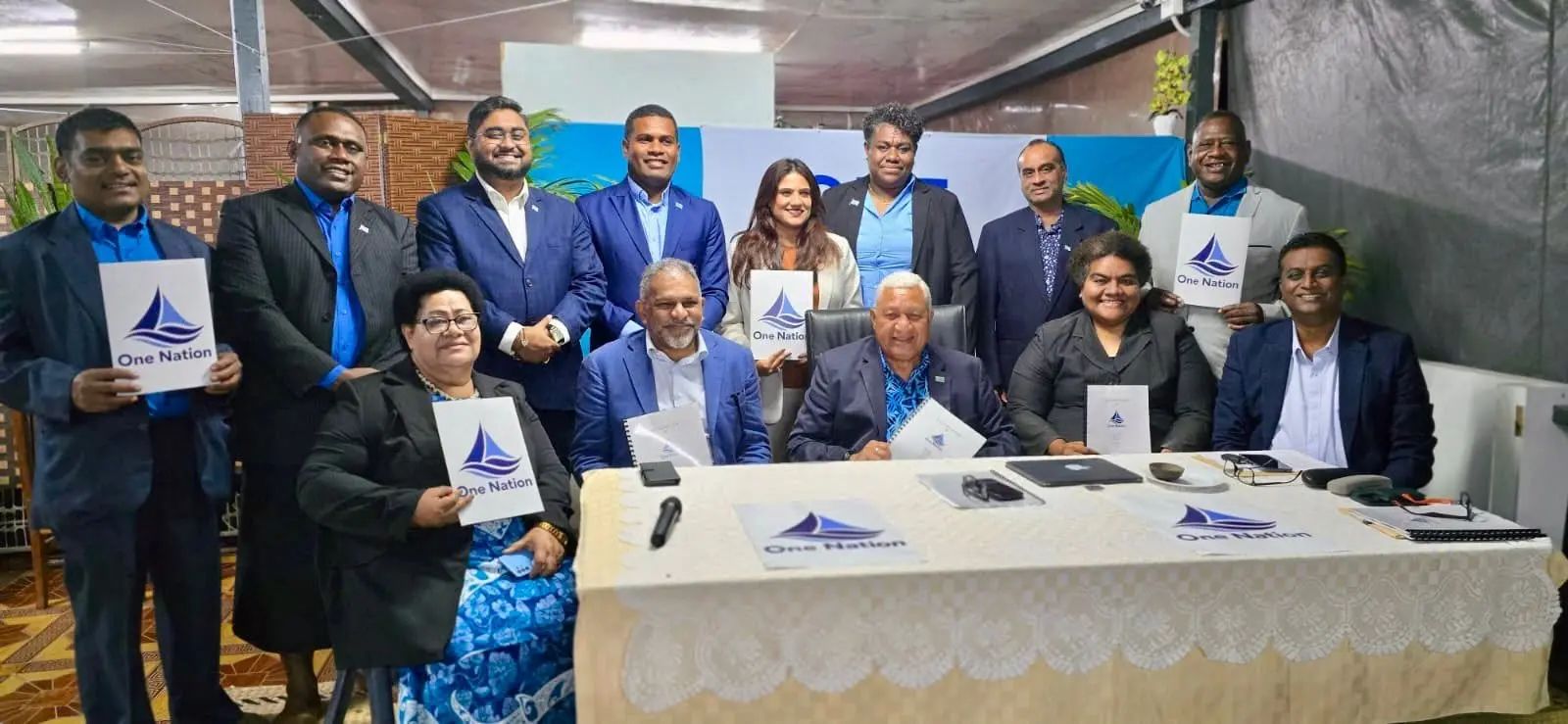 A One Nation delegation led by party leaders and founding members met former prime minister Frank Bainimarama on July 2, 2026, to present the party’s constitution and seek his patronage and support.