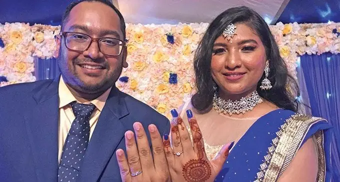 Doctor Kaushal Kumar with his fiancée Raksha Naicker at the Tanoa Waterfront Hotel on Sunday, October 17, 2021.  Photos: Waisea Nasokia