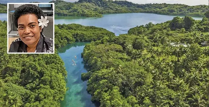 Salt Lake in Savusavu, Vanualevu. Inset: Toorak Central Hospitality Senior Reservations specialist Mere Matavesi. Photo: Jernese Macanawai