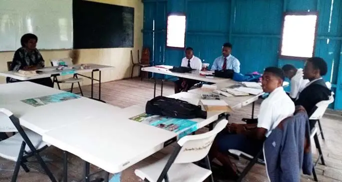 The five students who are enrolled at the Kadavu Circuit School during one of their classes. Photo: Epeli Boleanakadavu