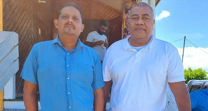 The Tui Labasa, Ratu Jone Qomate (right), is the newest appointee to the Fiji Sugar Cooperation (FSC) board after the revelation made by the Minister for Sugar and Multi-Ethnic Affairs, Charan Jeath Singh. FSC chief executive officer, Bhan Pratap Singh (left), supported the appointment. Photo: Sampras Anand