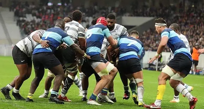 Rugby action between the Flying Fijians and the French Barbarians at Lille, France, on November 20, 2022. Photo: Supplied