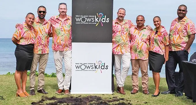 Lachlan Walker, Portfolio General Manager – IHG Hotels & Resorts, FNPF Owned Hotels (third from left) with colleagues after shave-off for WOWS Kids Fiji, InterContinental Fiji Golf Resort & Spa.