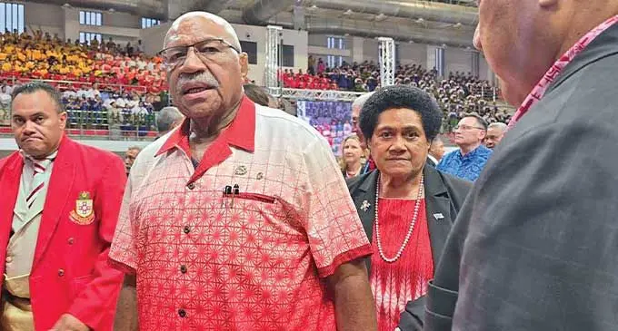 Prime Minister Sitiveni Rabuka in Tonga, accompanied by Mrs Rabuka (third from left).  Photo: Ivamere Nataro 