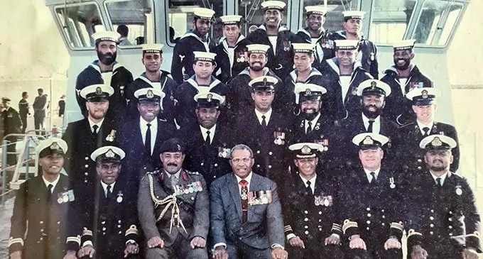 Sitting (from left): Viliame Naupoto, Timoci Koroi, Ratu Epeli Ganilau, Sitiveni Rabuka, Voreqe Bainimarama, Peter Kraus and Francis Kean.