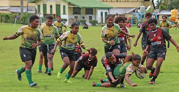 Ovalau’s Fipe Malolo scores against Northern Bulls in the Royal Team Ranadi Cup clash at Nasau Park, Levuka, on May 13, 2023. Ovalau won 19-7 as they now take on Northland, this Saturday. Photo: Manhar Vithal