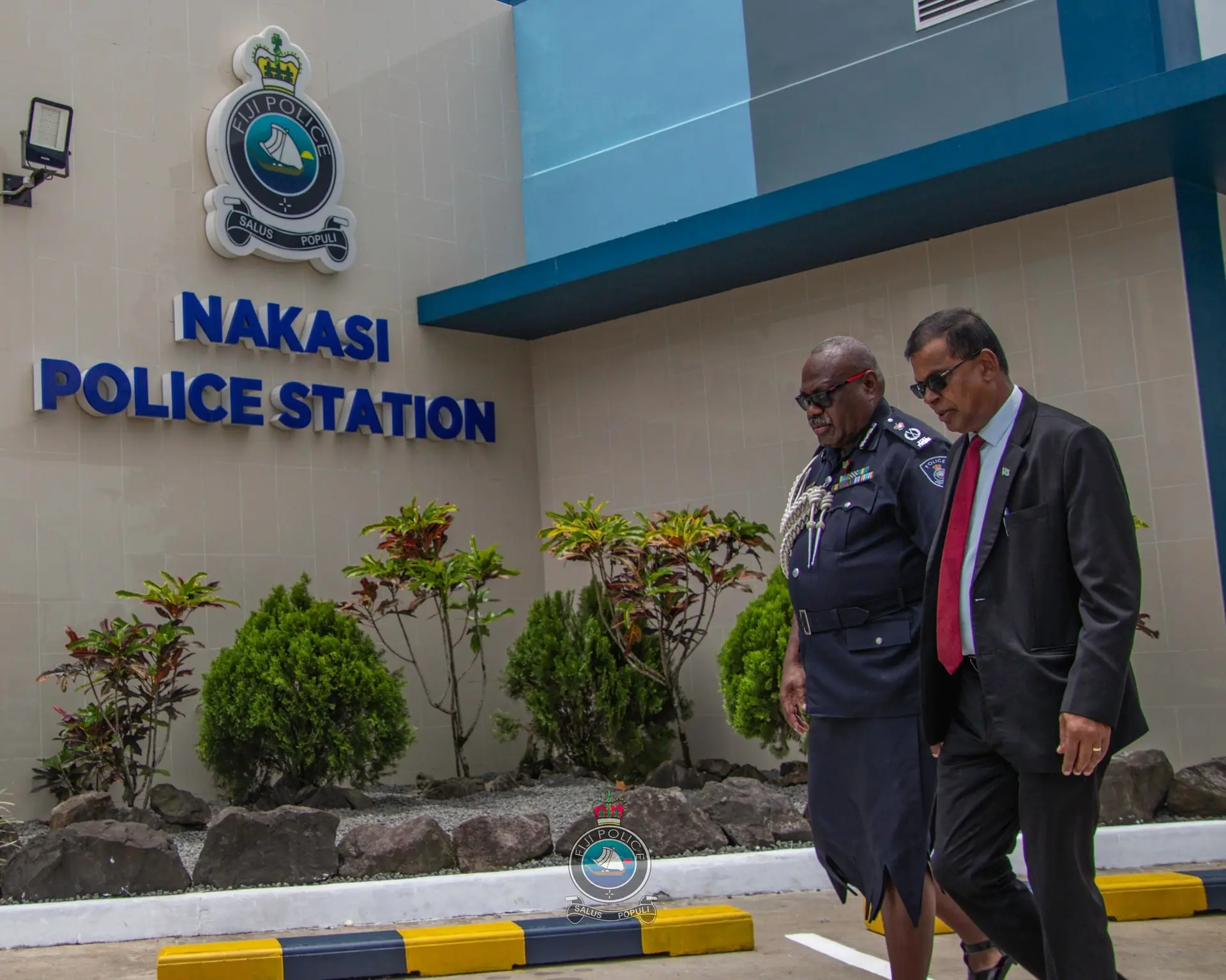 Deputy Prime Minister Biman Prasad (right) and Police Commissioner Rusiate Tudravu during the opening of the Nakasa Police Post on October 27, 2025.