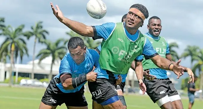 Fiji 7’s extended squad members (from left) Jone Manu Taniela Sadrugu and Sevuloni Mocenacagi during training session at Albert Park on November 26, 2020 . Photo: Ronald Kumar.