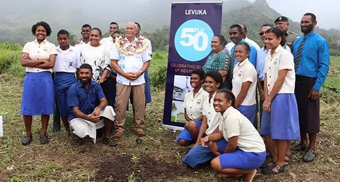 President Major-General (Ret’d) Jioji Konrote with students and teachers of St John’s College, Cawaci in Ovalau, Levuka. Photo: Manhar Vithal
