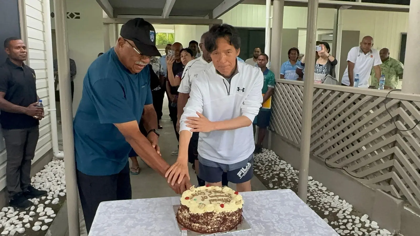 Prime Minister Hon. Sitiveni Rabuka and Japanese Ambassador to Fiji, His Excellency Rokuichiro Michii at Flips Gym on October 22,2025