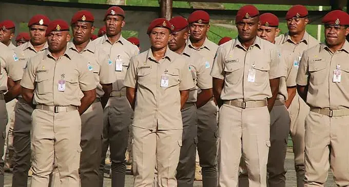 Corrections officers during their monthly parade at the Fiji Corrections Service in Naboro.