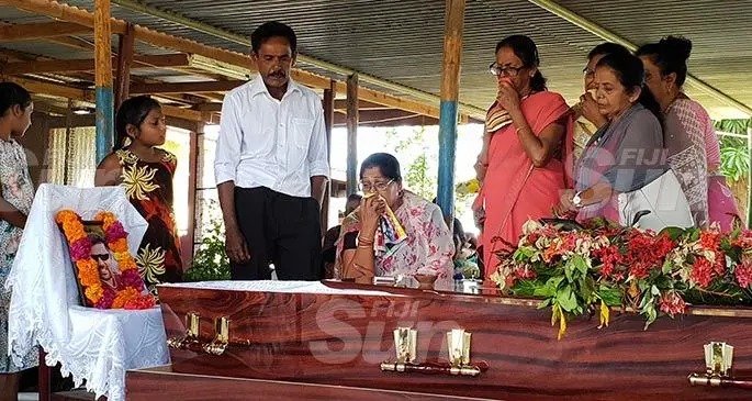 Suresh Chand (second from left), the father of the late Ricky Nath, stands beside his wife Prem Lata, at their family home in Nukuloa, Ba, on January 6, 2020. Photo: Nicolette Chambers